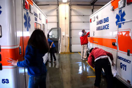 cleaning the ambulances
